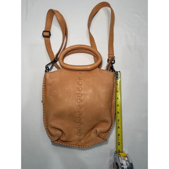 Latico Tan Leather Shoulder Bag Convertible Crossbody Hand-Stitched Boho - Picture 10 of 12